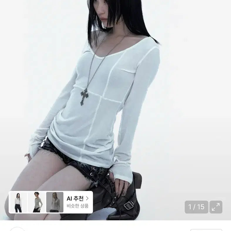 [BUNJANG] Rough Neck Crossline Slim Top - White / 러프넥 크로스라인 슬림 탑 화이트