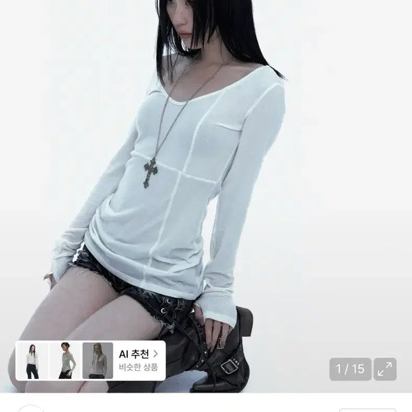 [BUNJANG] Rough Neck Crossline Slim Top - White / 러프넥 크로스라인 슬림 탑 화이트