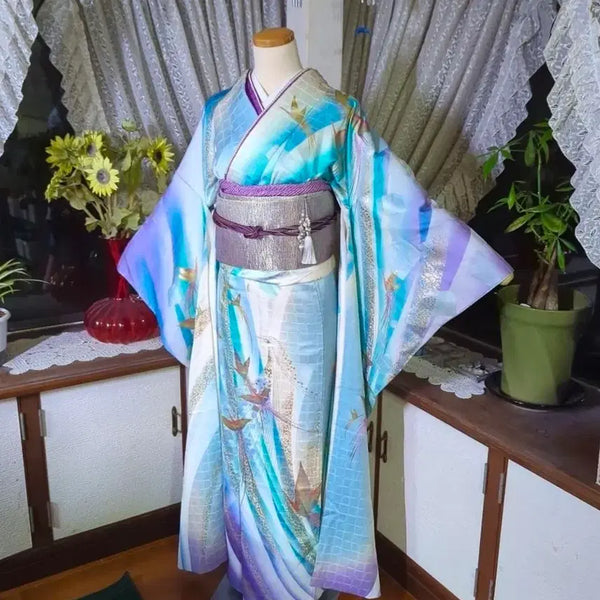 [BUNJANG] Premium Kimono Furisode - Sky Blue, Formal Graduation Costume / 고급 기모노 후리소데 스카이블루 천녀 졸업사진 졸사 코스튬