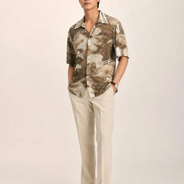 [BUNJANG] 1970s Valore USA Western Scenery Print Sheer Short Sleeve Shirt / 70s 미국 정품 VALORE USA 워스턴 풍경화 반팔 셔츠 시스루 남