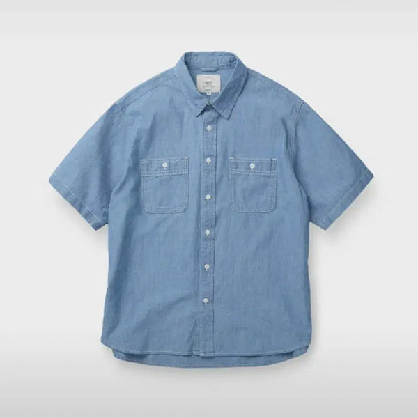 [BUNJANG] Henry Cotton Chambray Denim Short Sleeve Shirt Relaxed Fit / [L, 48] 헨리코튼 샴브레이 데님 반팔 셔츠 릴렉스 핏