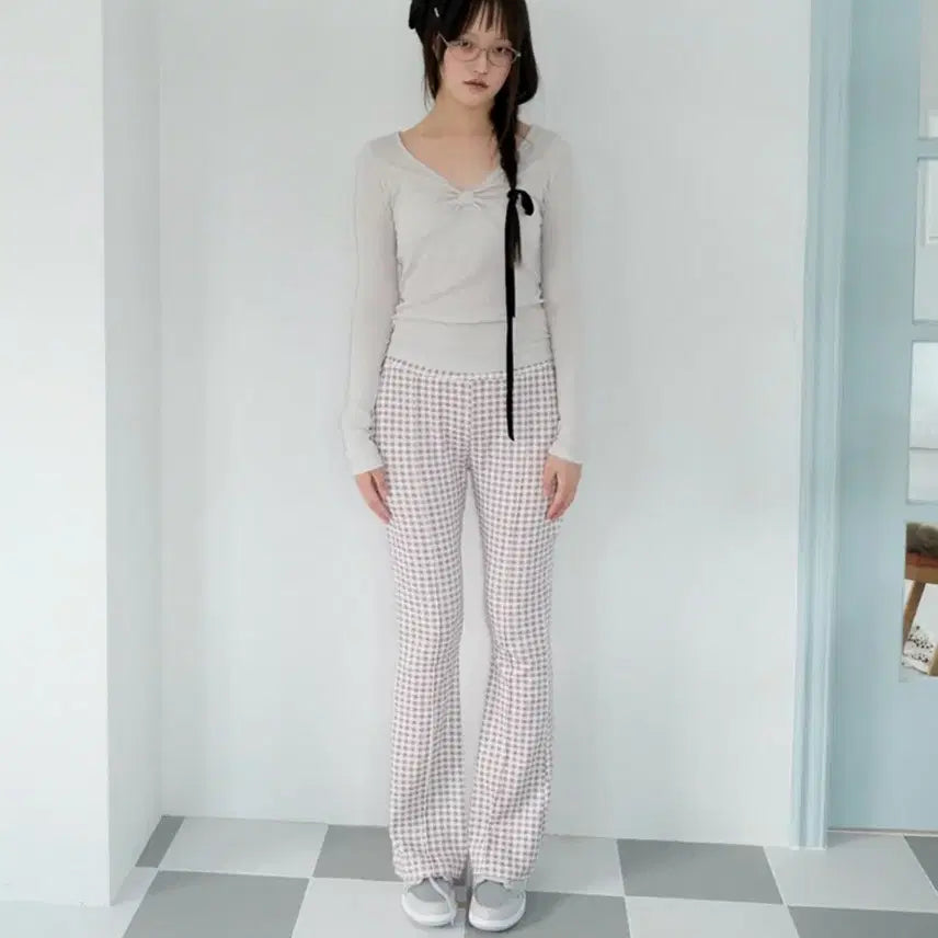 [BUNJANG] SHAKIRI Sherry Ribbon Top Light Gray / 샤키리 SHAKIRI Sherry Ribbon Top (새상품)