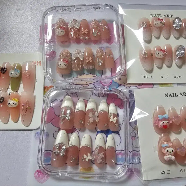[BUNJANG] Handmade Kitty My Melody Design Gel Nail Tips / 수제 키티 마이멜로디 디자인 젤네일 팁