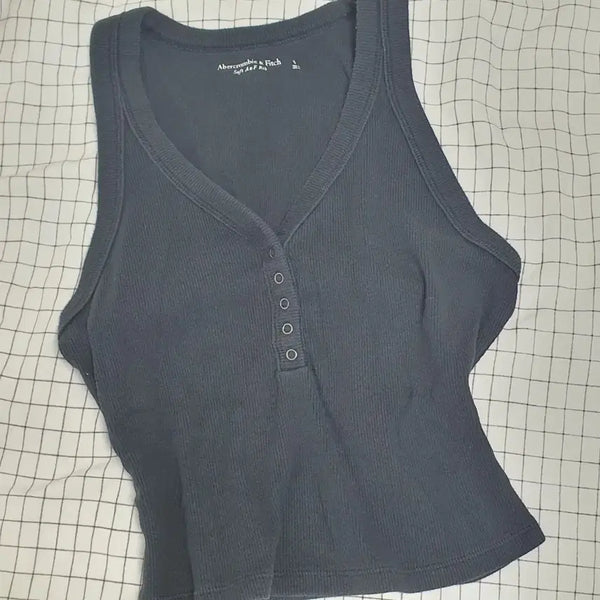 [BUNJANG] Abercrombie & Fitch Vintage Henry Neck Sleeveless Top (Black) / 짱이쁜 빈티지 아베크롬비 헨리넥 나시(블랙)