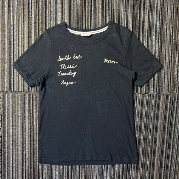 [BUNJANG] Lettering Embroidered Navy Short Sleeve T-Shirt / 레터링 자수 네이비 반팔 티셔츠