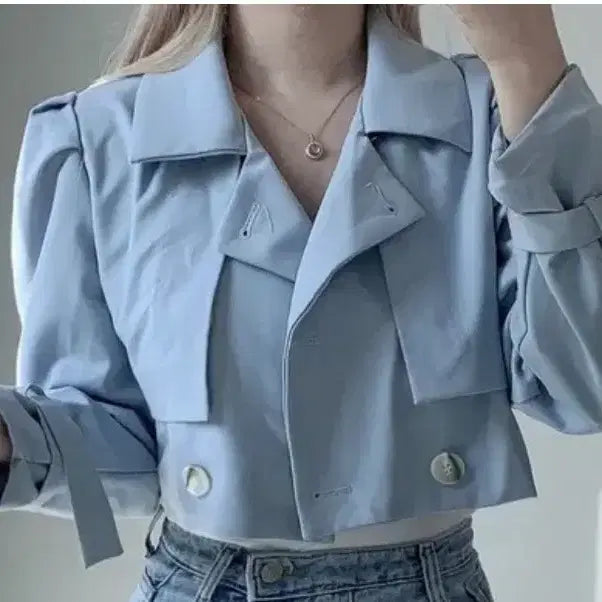[BUNJANG] Puff Sleeve Cropped Trench Jacket / 퍼프 트렌치 자켓