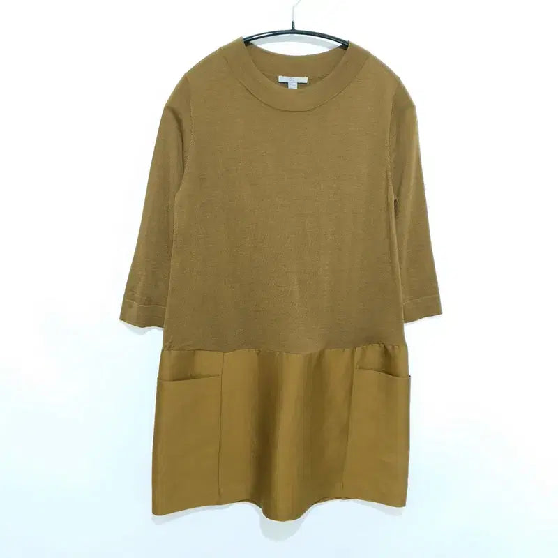 [BUNJANG] Wool Silk Blend Knit Colorblock 7/10 Sleeve Dress / 코스 울 실크 혼방 니트 배색 7부 원피스 XS_S2146