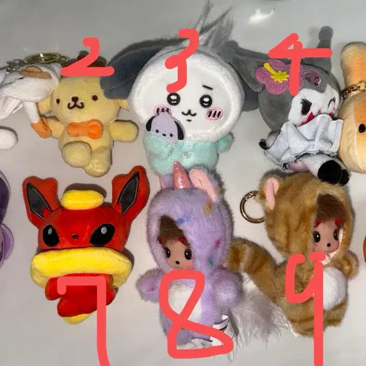 [BUNJANG] Sanrio Pochacco Cinnamoroll PomPomPurin Eevee Monchhichi Charm Doll Set / 키링 인형 산리오 포차코 시나모롤 폼폼푸린 에브이 몬치치