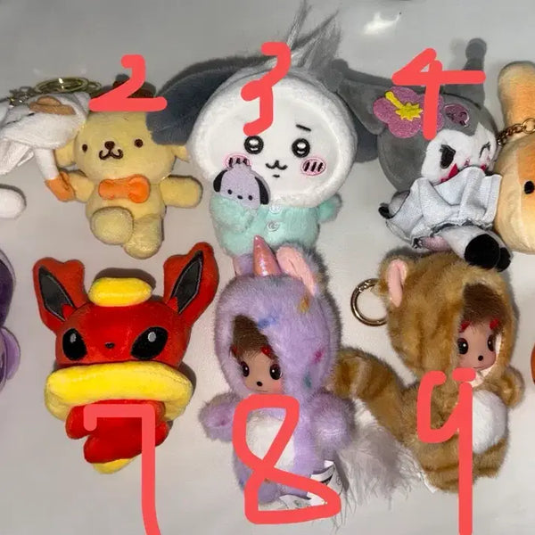 [BUNJANG] Sanrio Pochacco Cinnamoroll PomPomPurin Eevee Monchhichi Charm Doll Set / 키링 인형 산리오 포차코 시나모롤 폼폼푸린 에브이 몬치치