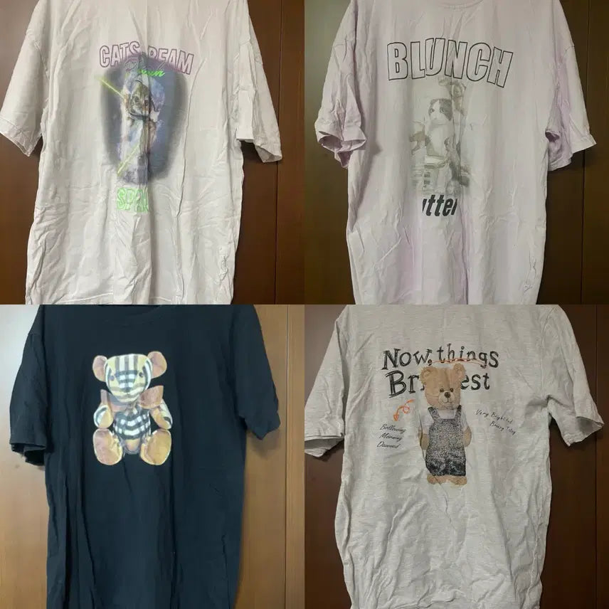 [BUNJANG] Character Short Sleeve T-Shirt Set / 캐릭터 반팔 티셔츠 4종 일괄 3000