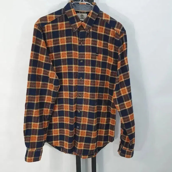 [BUNJANG] Timberland Flannel Long Sleeve Shirt Navy Orange Check / 팀버랜드 플란넬 셔츠 긴팔 남방 체크 네이비 오렌지 s