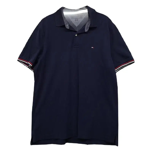[BUNJANG] Tommy Hilfiger Navy Logo Short Sleeve Polo Shirt M / 타미힐피거 네이비 로고 반팔 카라티 M