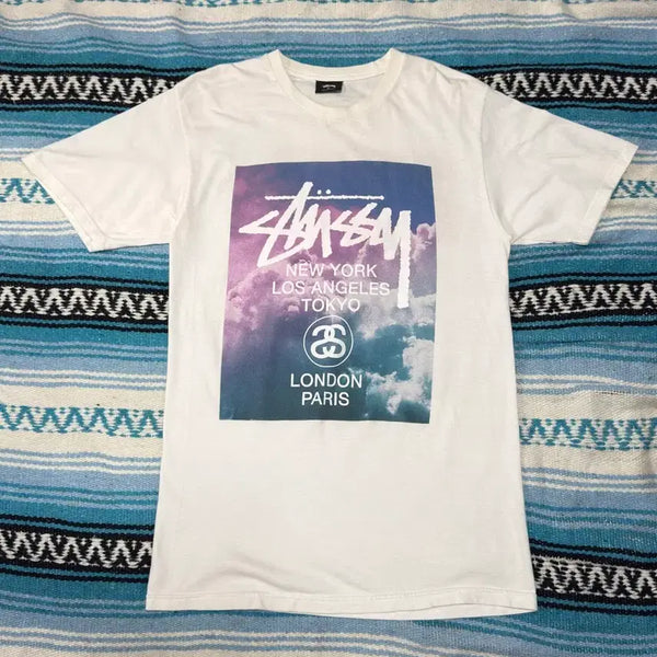 [BUNJANG] Stussy World Tour Sky Photo Printing T-Shirt / 스투시 월드 투어 스카이 포토 프린팅 반팔티