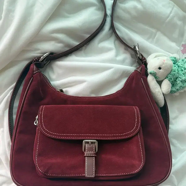 [BUNJANG] Burgundy Suede Hobo Bag / 버건디 스웨이드 호보백