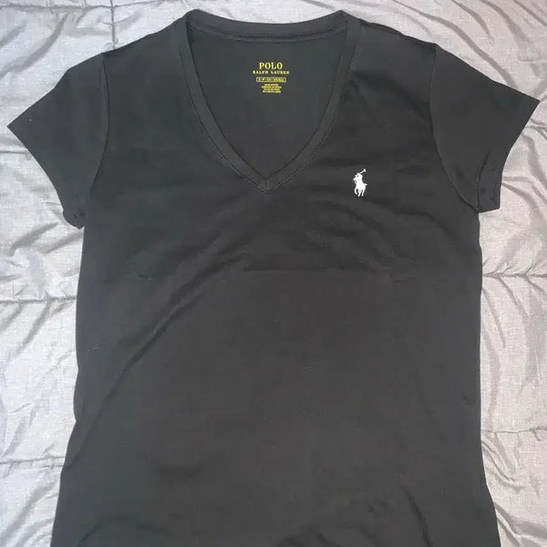 [BUNJANG] Polo Slim Fit V-Neck Short Sleeve T-Shirt Black / 폴로 슬림핏 브이넥 반팔티 블랙