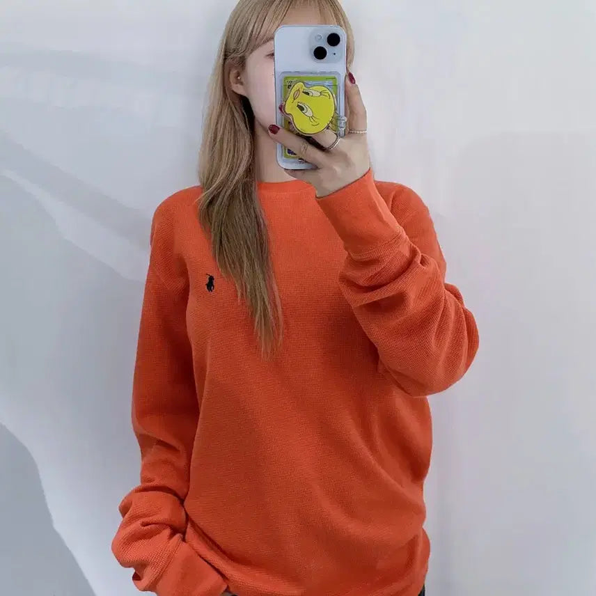 [BUNJANG] Polo Ralph Lauren Orange Waffle Long Sleeve / 폴로랄프로렌 오렌지 와플 롱슬리브