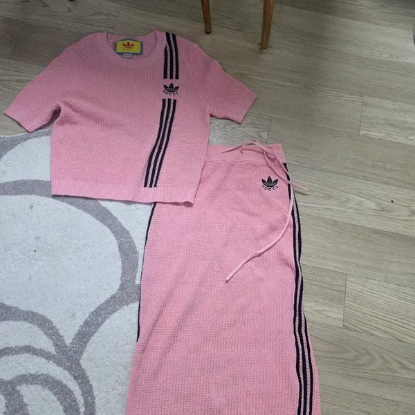 [BUNJANG] Gucci x Adidas Pink Knit Top & Bottom Set / 구찌 아디다스 콜라보 핑크 니트 상의 하의 세트