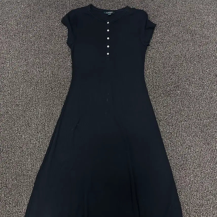 [BUNJANG] Ralph Lauren Women's Ribbed Henley Long Dress Black M / 랄프로렌 여성 골지 헨리넥 롱 원피스 블랙 M