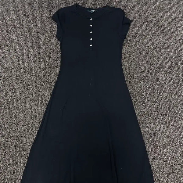 [BUNJANG] Ralph Lauren Women's Ribbed Henley Long Dress Black M / 랄프로렌 여성 골지 헨리넥 롱 원피스 블랙 M
