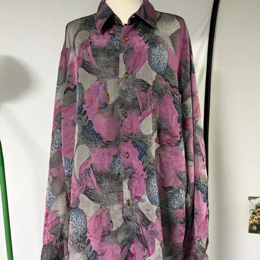 [BUNJANG] Gray Pattern Shirt Blouse / 그레이 패턴 셔츠 블라우스