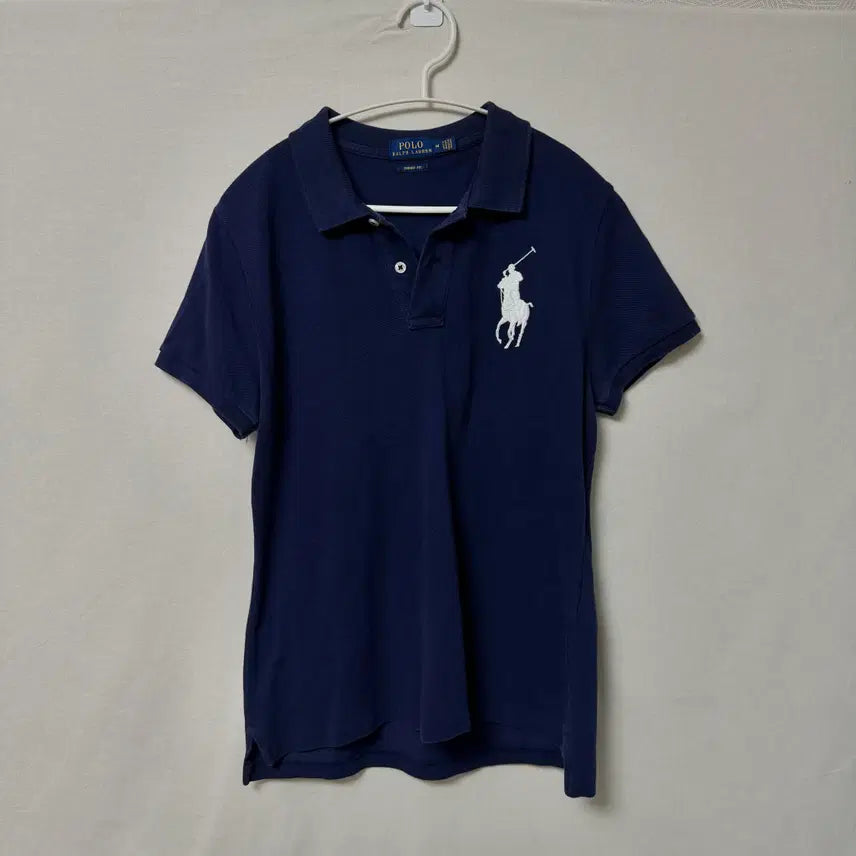 [BUNJANG] Polo Ralph Lauren White Big Pony Skinny Fit Navy Short Sleeve Polo Shirt / 폴로 랄프로렌 화이트 빅포니 스키니핏 네이비 반팔 카라티