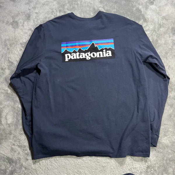 [BUNJANG] Patagonia Back Print Navy Long Sleeve Shirt / [L] 파타고니아 백프린팅 네이비 긴팔 롱슬리브