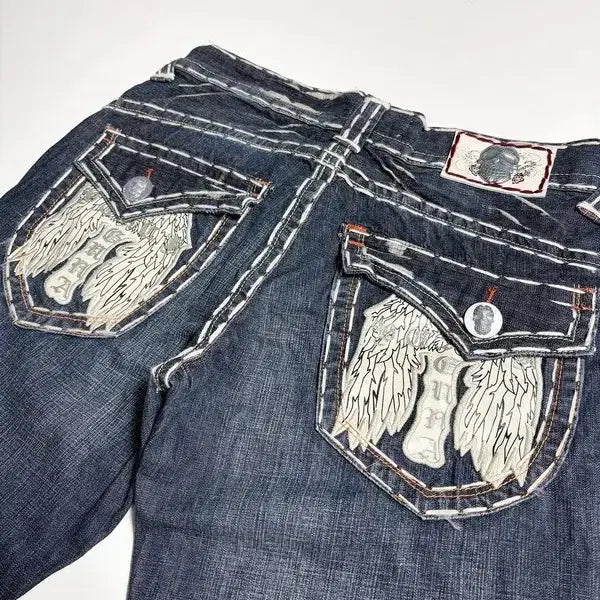[BUNJANG] Laguna Beach 00s Y2K Punk Deadstock Stitch Embroidered Denim Pants / 라구나비치 00's Y2K 펑크 데드스탁 스티치 자수 데님팬츠 R2412