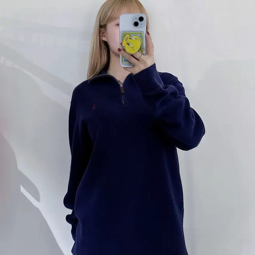 [BUNJANG] Polo Ralph Lauren Pony Navy Half-Zip Knit (M) / 폴로랄프로렌 포니 네이비 반집업 니트