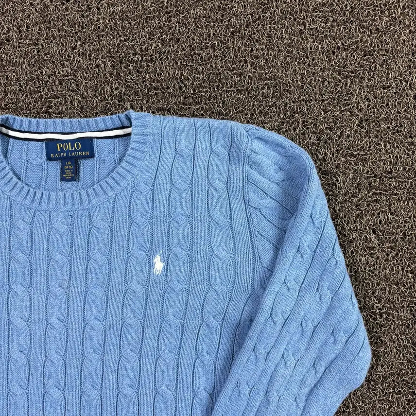 [BUNJANG] Polo Ralph Lauren Sky Blue Pony Cable Knit Sweater / 폴로 랄프로렌 하늘색 포니 케이블 니트