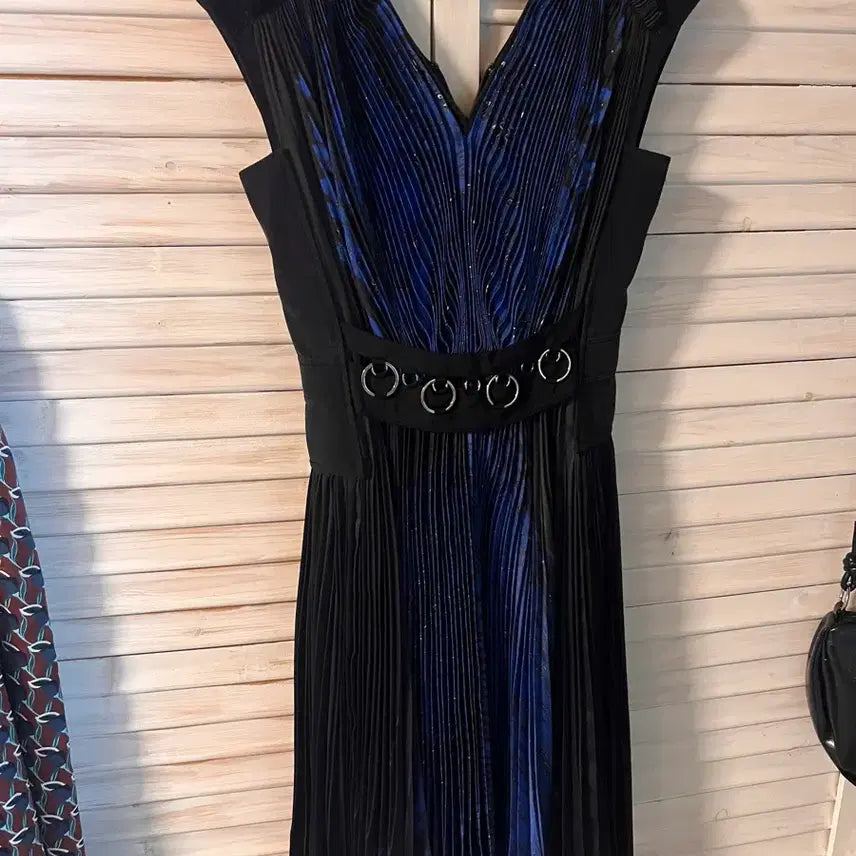 [BUNJANG] Pleated Bustier Dress Black Blue / 플리츠 뷔스티에 블랙 블루 드레스
