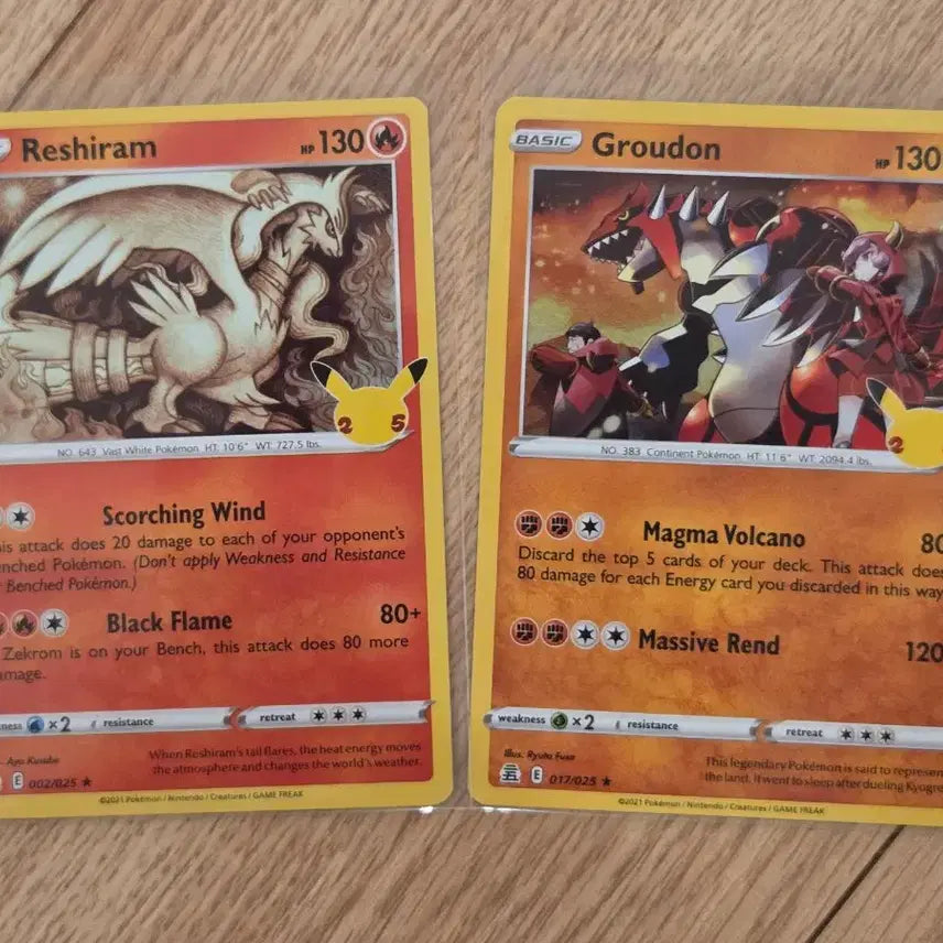 [BUNJANG] Pokemon Card 25th Anniversary Reshiram & Groudon 2-Card Set (English/North American Version) / [영판/북미25주년] 포켓몬 카드 25주년 레시라무&그란돈 2종 세트