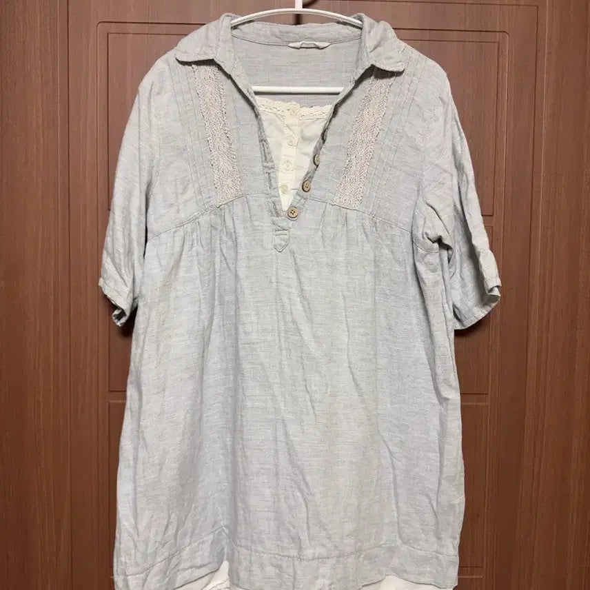 [BUNJANG] Mori Girl Hagumi Japanese Vintage Gray Lace Round Collar Layered Short Sleeve T-Shirt / 모리걸 하구미 일본 빈티지 그레이 레이스 둥근카라 레이어드 반팔 티셔츠