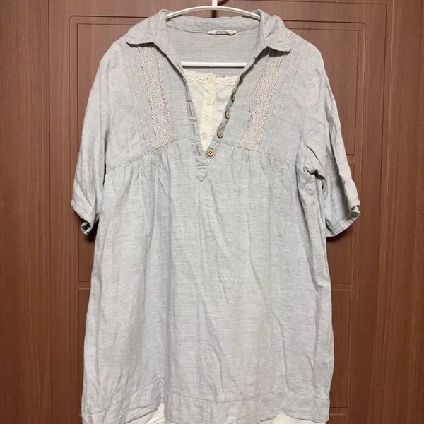 [BUNJANG] Mori Girl Hagumi Japanese Vintage Gray Lace Round Collar Layered Short Sleeve T-Shirt / 모리걸 하구미 일본 빈티지 그레이 레이스 둥근카라 레이어드 반팔 티셔츠