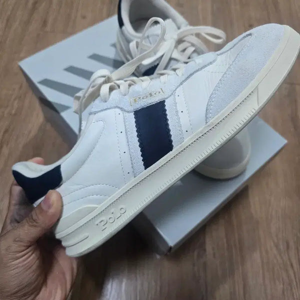 [BUNJANG] Polo Heritage Aera Leather Suede Sneakers White / 폴로 헤리티지 아에라 레더 스웨이드 스니커즈 화이트