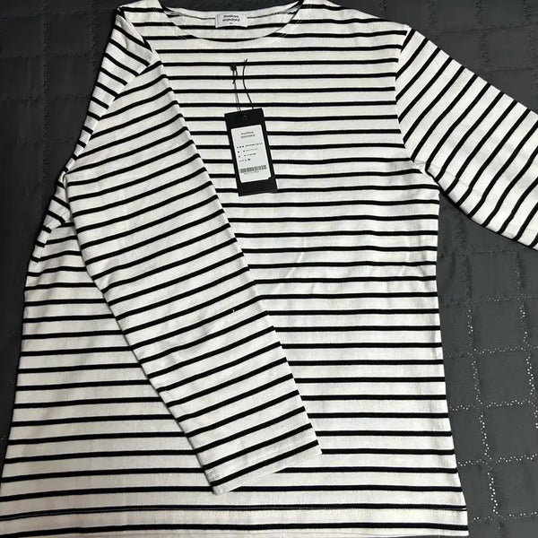 [BUNJANG] Mutantard Striped Boat Neck Long Sleeve T-Shirt Ivory/Black M / 무탠다드 스트라이프 보트 넥 긴소매 티셔츠 [아이보리/블랙] M