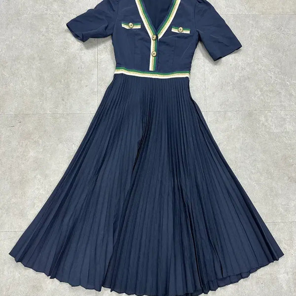 [BUNJANG] Sandro Navy Pleated Dress Size 1 / (정품) 산드로 sandro 여성 네이비 플리츠 원피스 1사이즈 급처