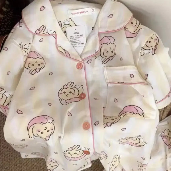 [BUNJANG] Sakura Usagi Pajama Short Set / 벚꽃 우사기 잠옷 파자마 반팔 반바지 세트