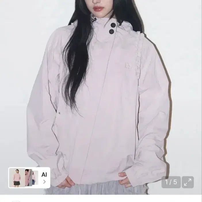 [BUNJANG] Illigo Oblique Frill Hooded Jacket Pink / 일리고 오블리크 프릴 후드 자켓 핑크