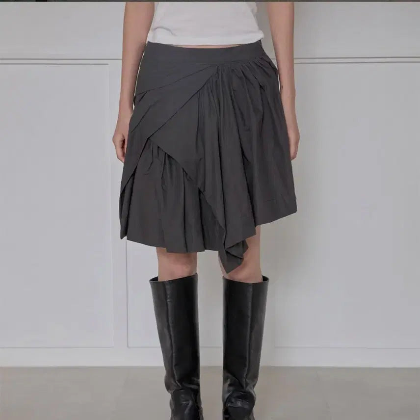 [BUNJANG] Flareup Asymmetrical Draped Layered Midi Skirt / 플레어업 Asymmetrical Draped Layered Skirt