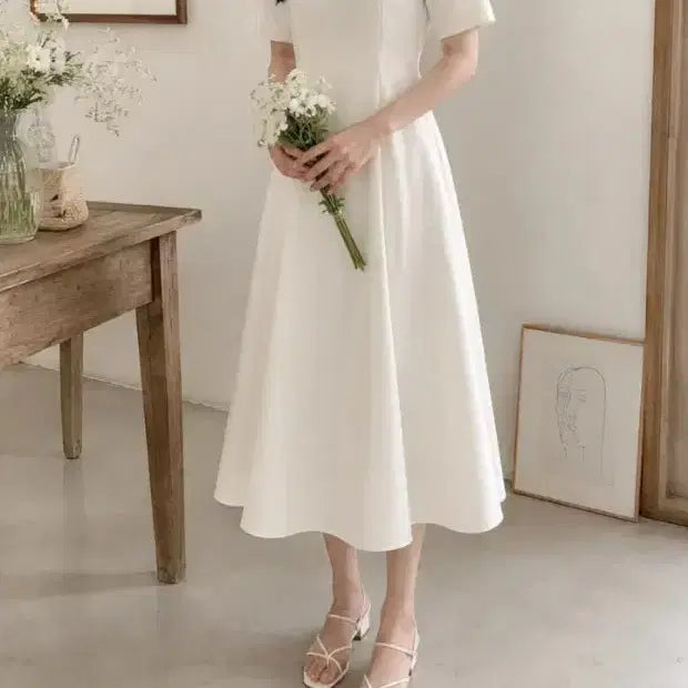 [BUNJANG] Bridal Shower White Long One-Piece Dress for Self-Wedding Photoshoot / 셀프웨딩촬영 브라이덜샤워 2부드레스 화이트 롱 원피스 드레스