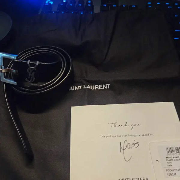 [BUNJANG] Saint Laurent Monogram Suede Belt (Men's Waist 30-34) / 생로랑 모노그램 스웨이드 벨트(남성 허리 30-34)