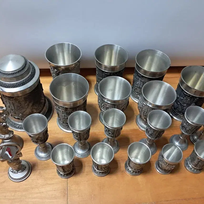 [BUNJANG] Antique Pewter Tea Set with Cups and Glasses / 엔틱,주석주전자1,주석잔등 일괄