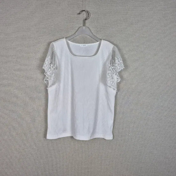 [BUNJANG] Lace Short Sleeve T-Shirt White / (#55추천/L/택없는새상품)면혼방 비침없는 화이트레이스 반팔티