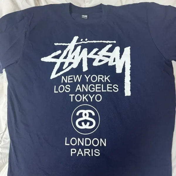 [BUNJANG] Stussy World Tour T-Shirt Navy / 스투시 월드투어 반팔