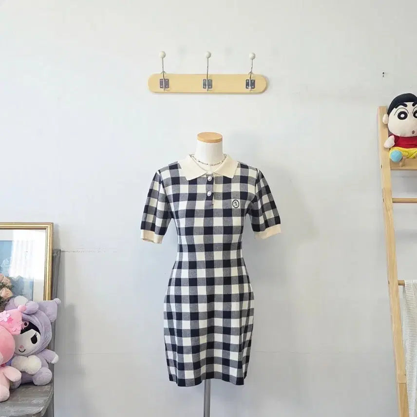 [BUNJANG] Atelier Nain Black Check Collar Mini Dress / 빈티지 만원샵 Atelier Nain 블랙 체크 카라 원피스
