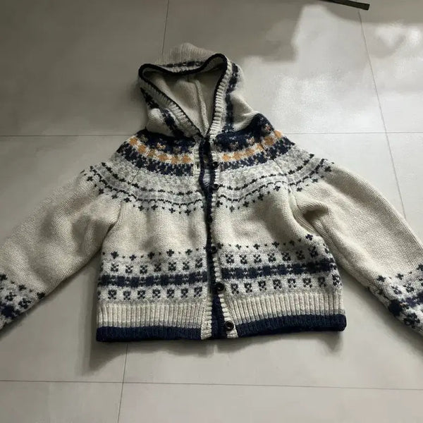 [BUNJANG] URAGO Nordic Hooded Cardigan Wool 100% / URAGO 유라고 울 100% 노르딕 후드 가디건 자카드