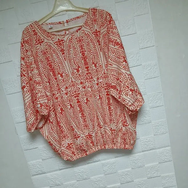 [BUNJANG] Orange Pattern Blouse - Size L / 거의새거)오렌지 패턴 블라우스 L