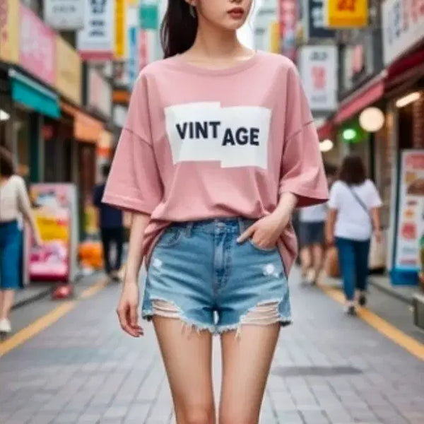 [BUNJANG] Oversized Boxy Fit 'VINTAGE' Graphic T-Shirt (Dusty Pink) / 박시핏 반팔 티셔츠 (인디핑크)