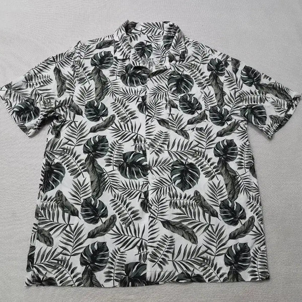 [BUNJANG] Hawaiian Leaf Pattern Short Sleeve Shirt / 하와이안 셔츠 잎사귀 패턴 반팔 110