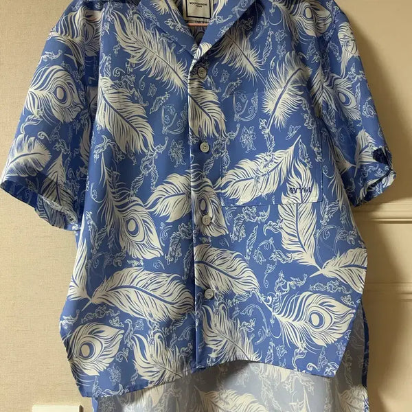 [BUNJANG] Wooyoungmi Feather Pattern Men's Short Sleeve Shirt / 우영미 깃털 패턴 남성 반팔 셔츠